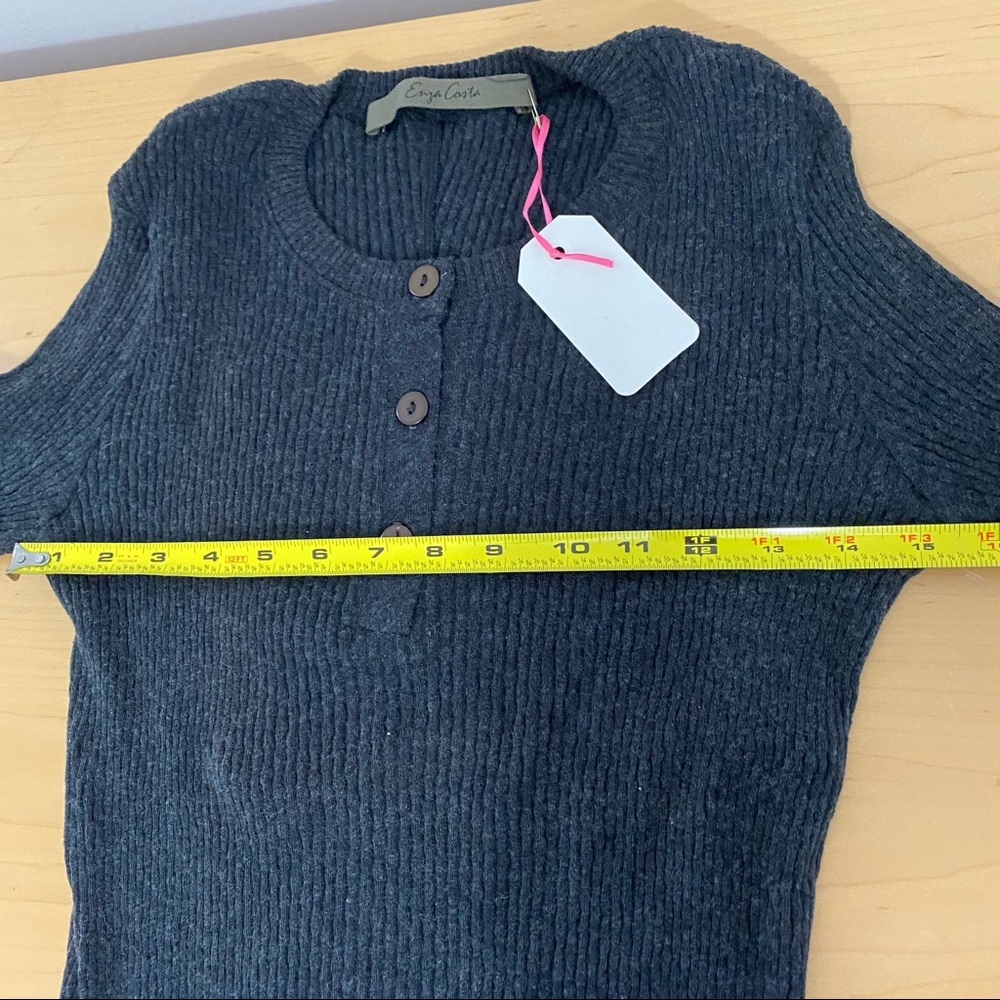 Enza Costa Cashmere Ribbed Henley Charcoal - Picture 12 of 14